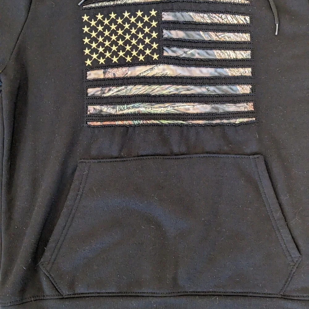 NWT - Mossy Oak Performance Fleece Men's Hoodie Black Camo USA Flag Size Medium